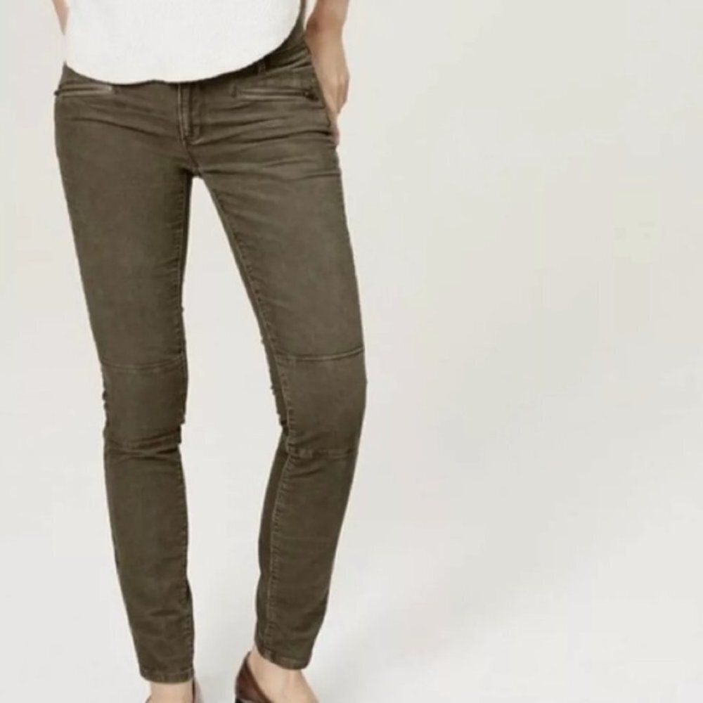 Ann Taylor Loft Women Green Distressed Denim Button Corduroy Skinny Pants Size 6